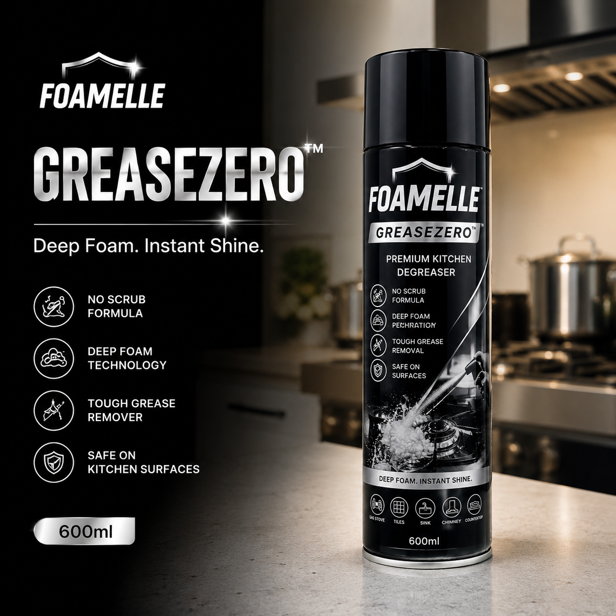 India's #1 FOAMELLE PURO-FOAM GREASE-ZERO™  "Deep Foam. Instant Shine." 🥇