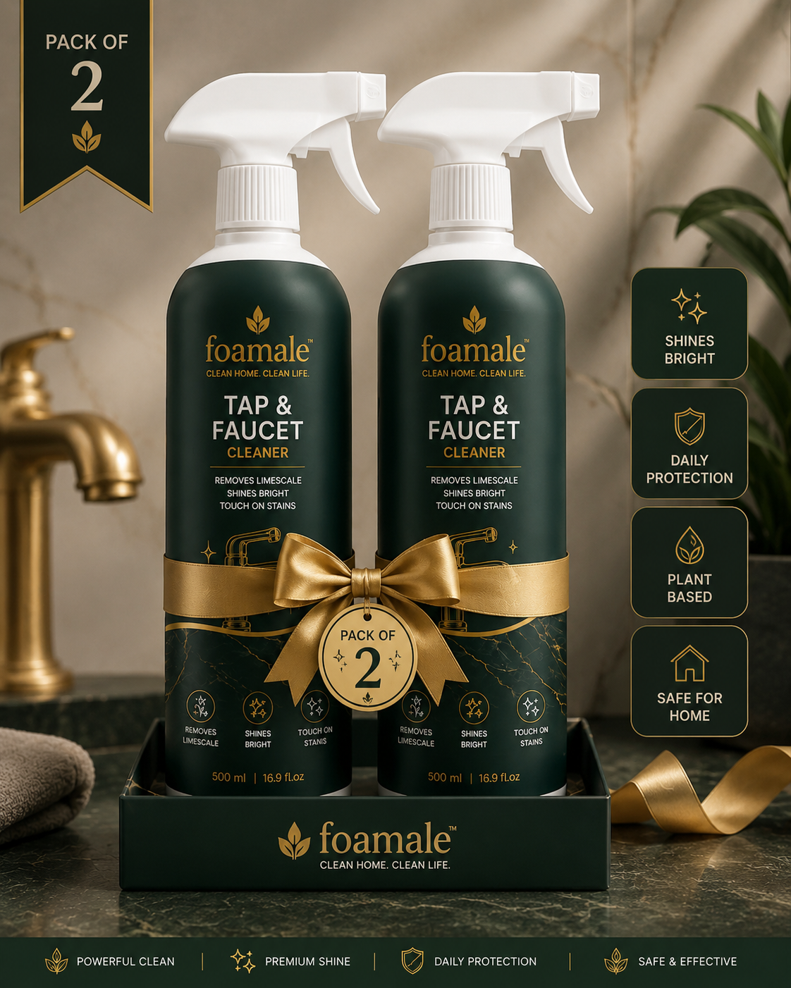 Foamale™ Ultra-Shine Tap & Faucet Spray |Ultimate Metal & Faucet Shine Limescale Remover (500ml)