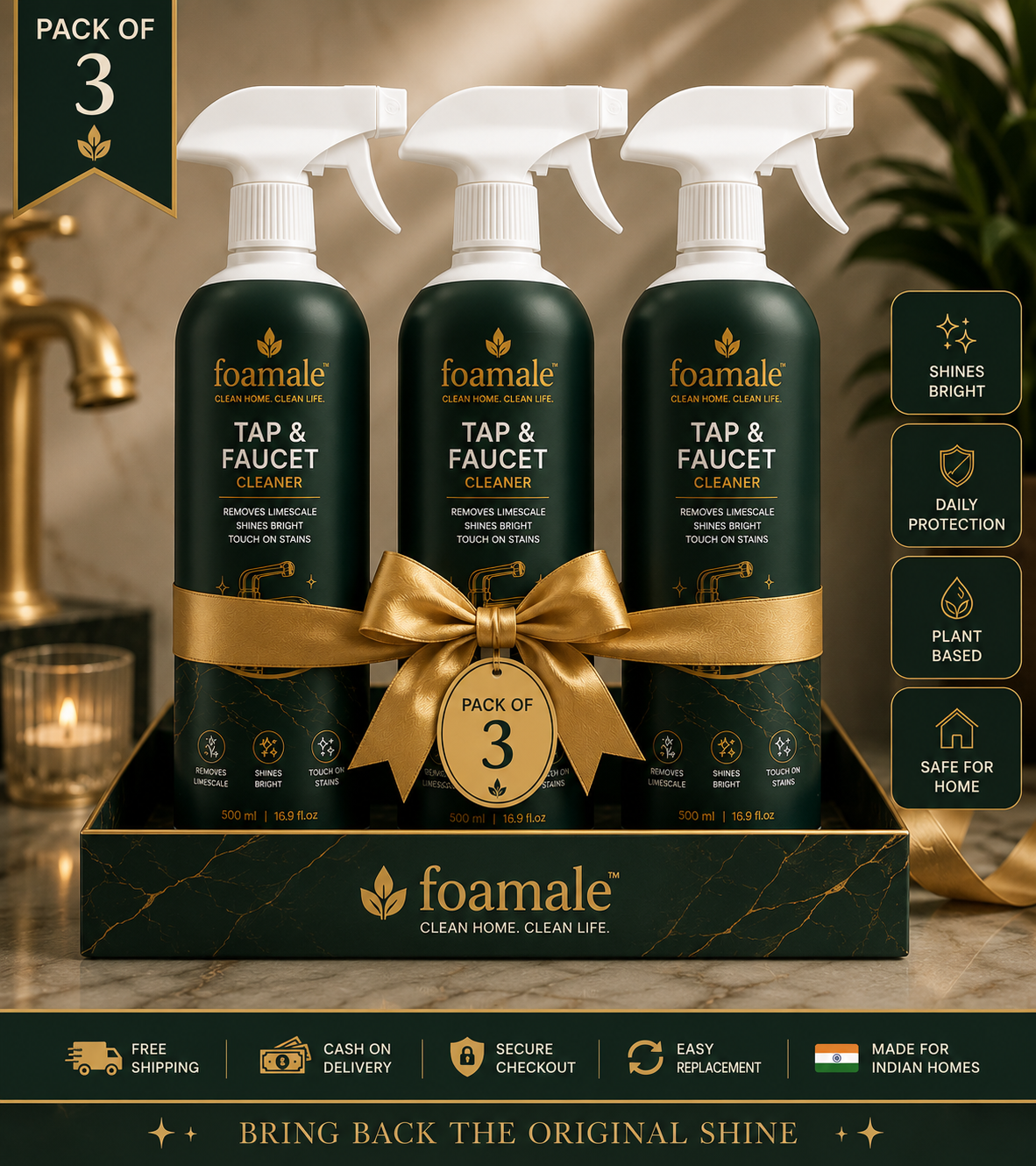 Foamale™ Ultra-Shine Tap & Faucet Spray |Ultimate Metal & Faucet Shine Limescale Remover (500ml)