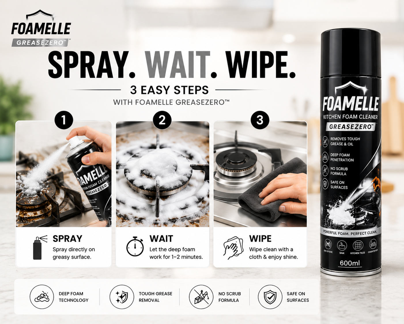 India's #1 FOAMELLE PURO-FOAM GREASE-ZERO™  "Deep Foam. Instant Shine." 🥇