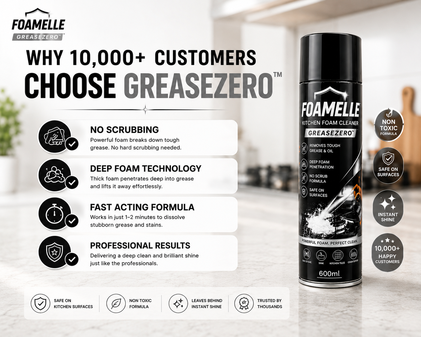 India's #1 FOAMELLE PURO-FOAM GREASE-ZERO™  "Deep Foam. Instant Shine." 🥇