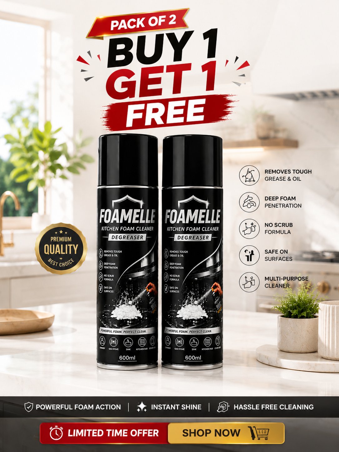 India's #1 FOAMELLE PURO-FOAM GREASE-ZERO™  "Deep Foam. Instant Shine." 🥇