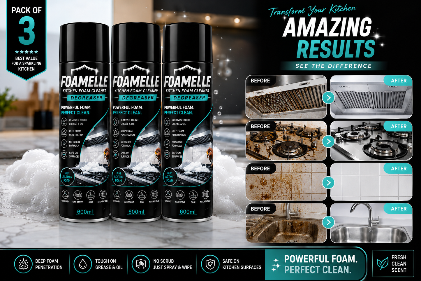 India's #1 FOAMELLE PURO-FOAM GREASE-ZERO™  "Deep Foam. Instant Shine." 🥇