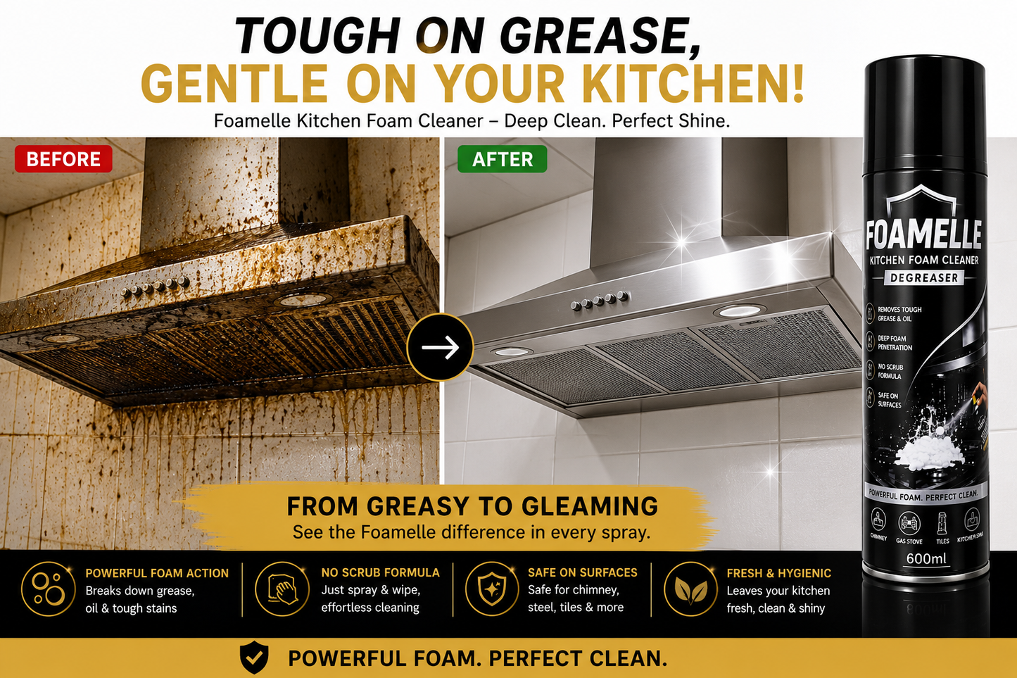 India's #1 FOAMELLE PURO-FOAM GREASE-ZERO™  "Deep Foam. Instant Shine." 🥇