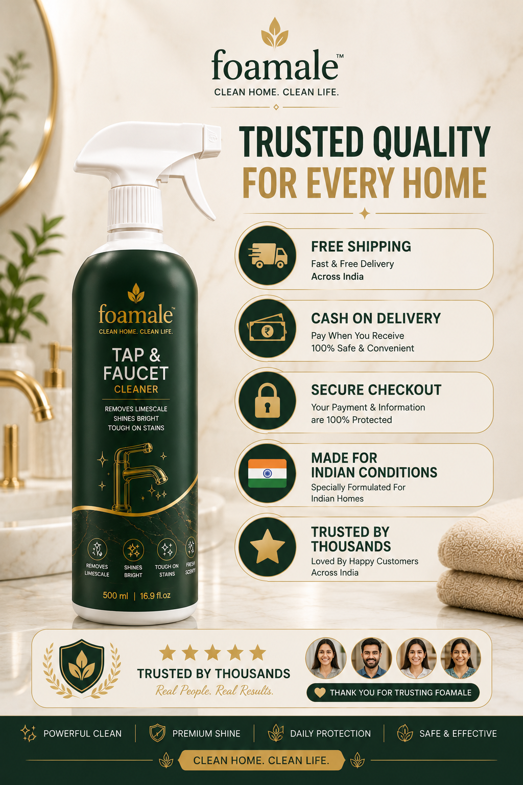 Foamale™ Ultra-Shine Tap & Faucet Spray |Ultimate Metal & Faucet Shine Limescale Remover (500ml)