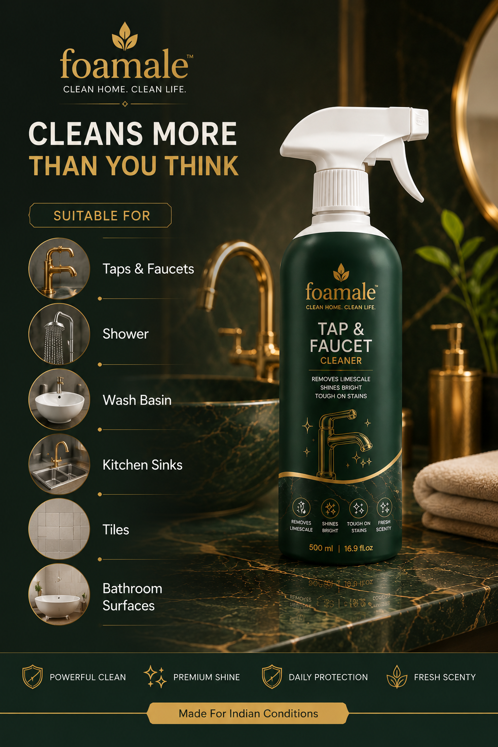 Foamale™ Ultra-Shine Tap & Faucet Spray |Ultimate Metal & Faucet Shine Limescale Remover (500ml)
